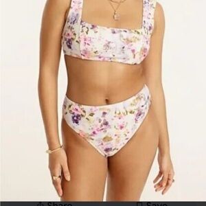 J.Crew Flora Obscura Scoopneck Bikini Top - L. Bikini Bottom - M